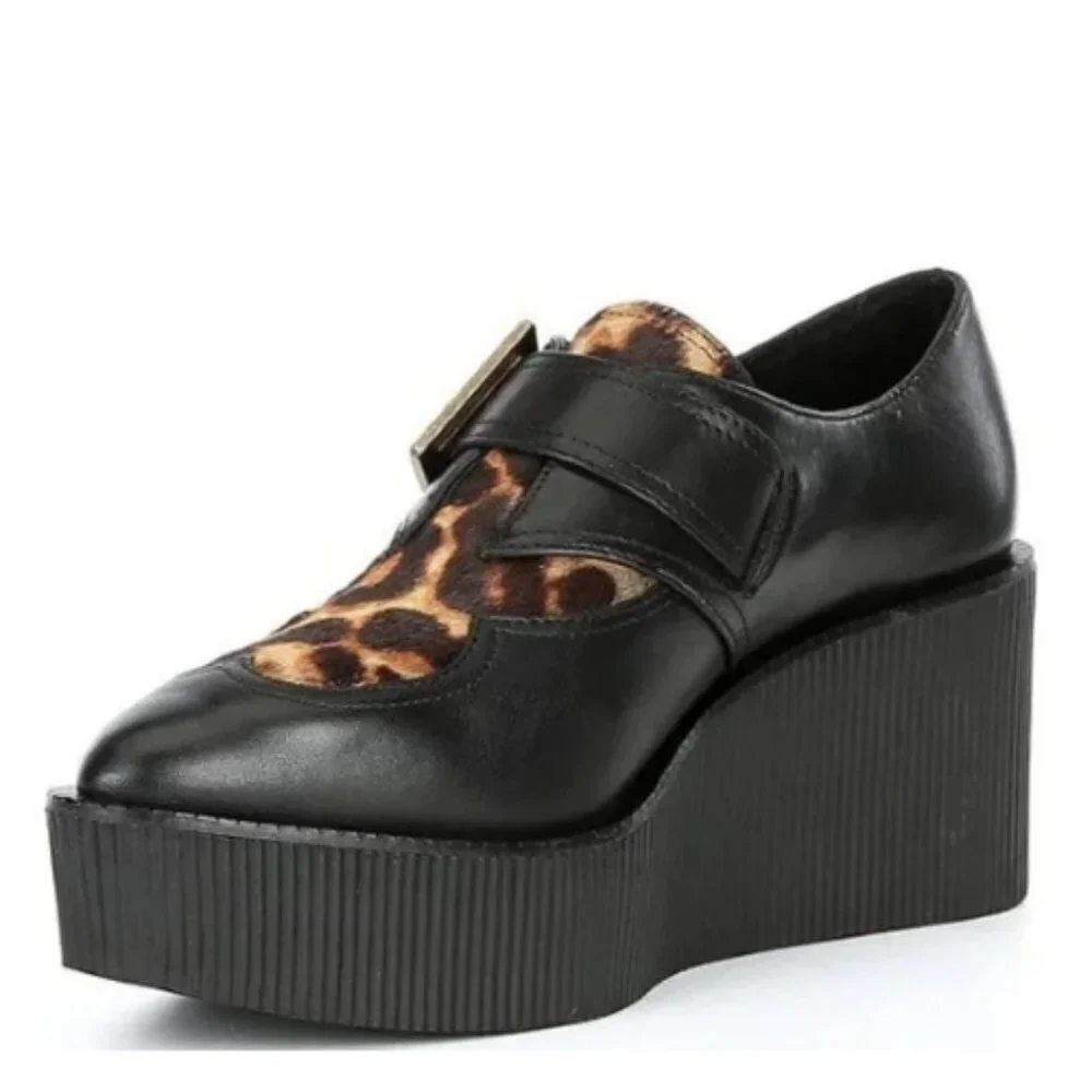 NEW Gianni Bini Slaede Leopard Print Calf Hair Platform Creepers